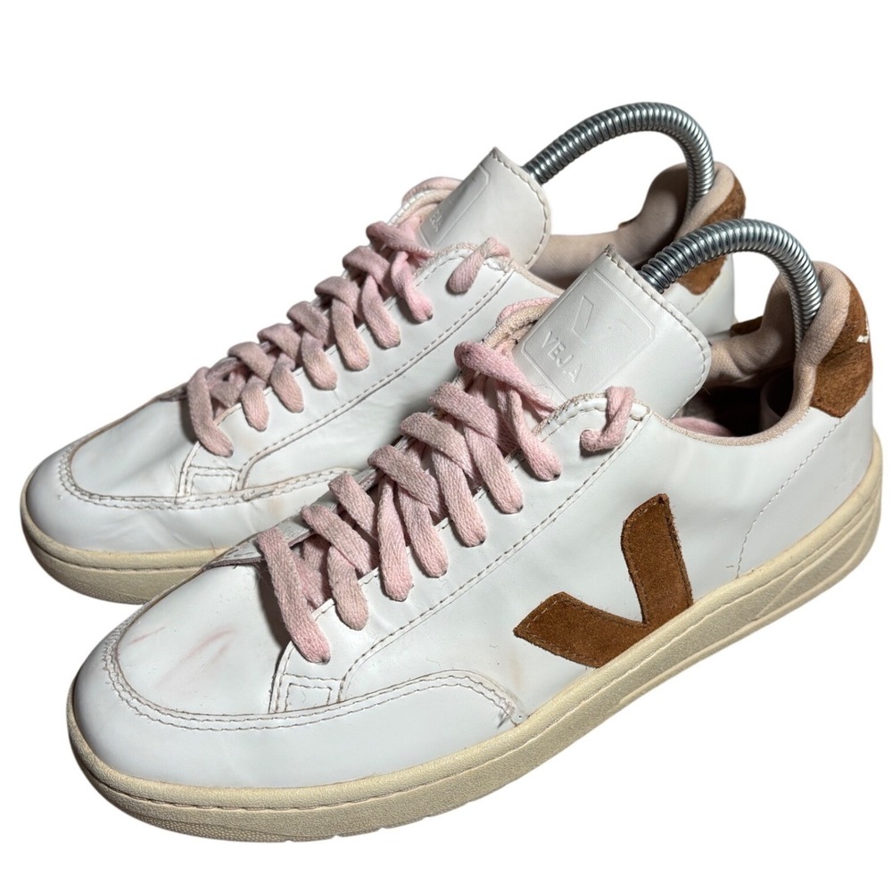 Veja Womens 9 V-12 Off White Leather Camel Suede Pink Lace Low Top Sneakers